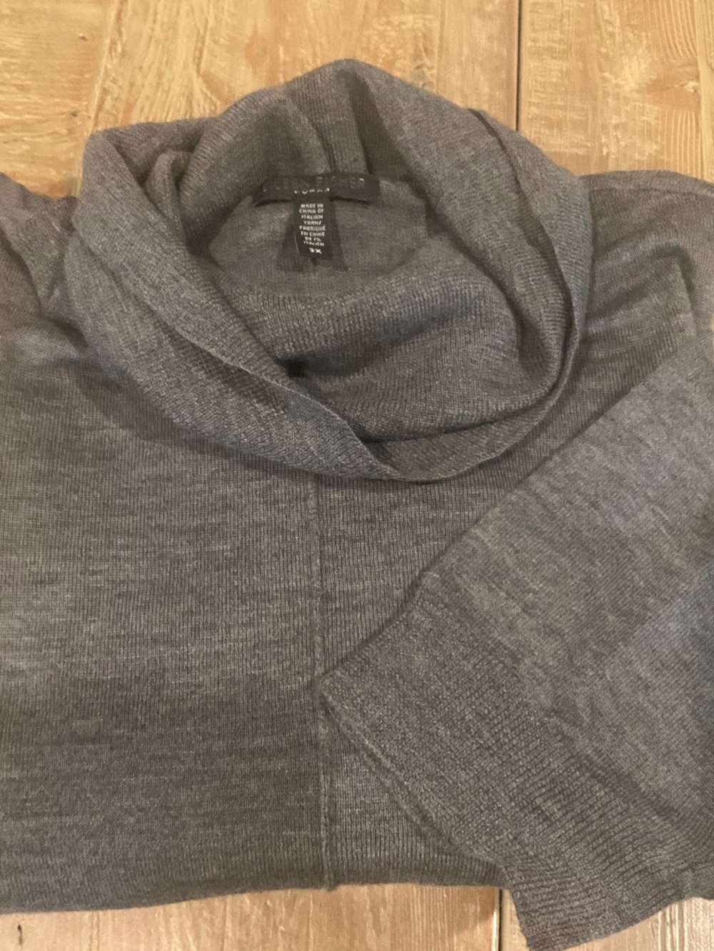 Eileen Fisher 100% Merino Wool Grey Cowl Neck Sweater 3X Retail $298